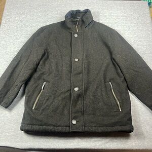 Jos A Bank Men’s Large Wool Tweed Coat Brown Black Button/Zip Pockets Luxury